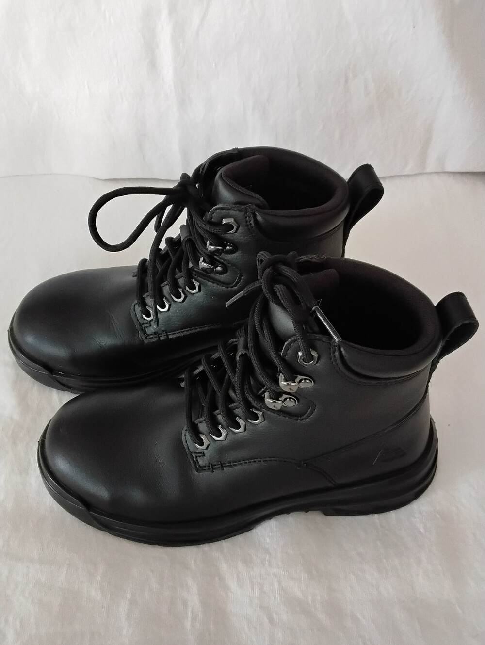 Womens Ace August II Steel Toe Black Lace-Up Ankle Combat Boots / Padded Collar